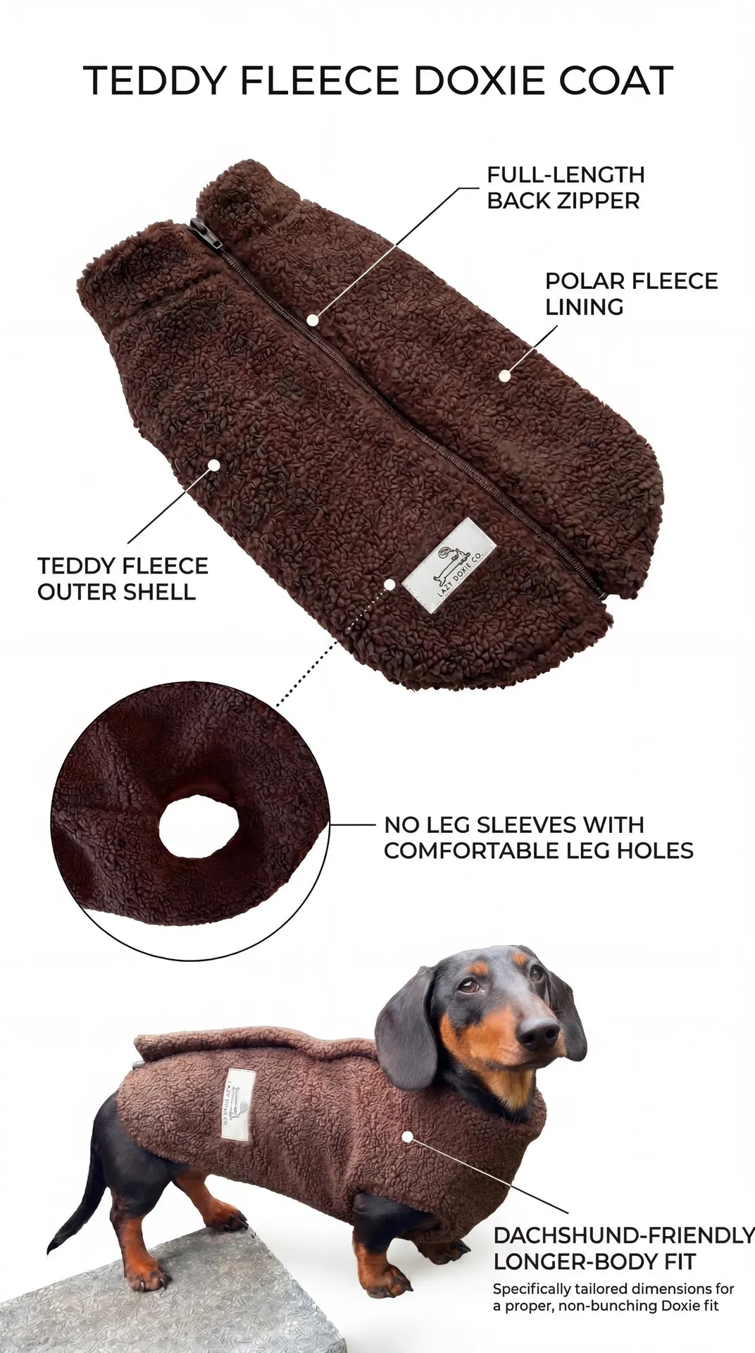 Teddy Fleece Doxie Coat - Lazy Doxie Co